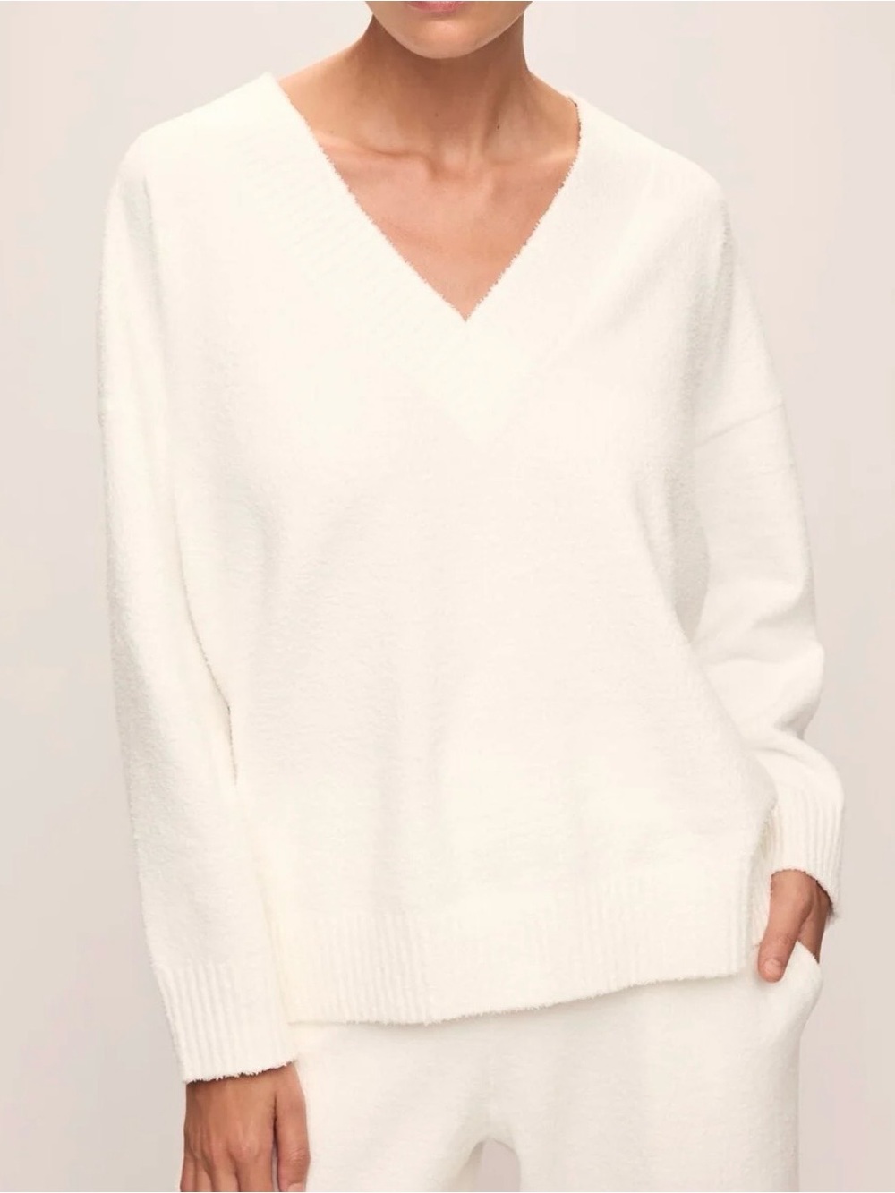 Eberjey Recycled Boucle Boyfriend Oversized V-Neck Sweater White XS